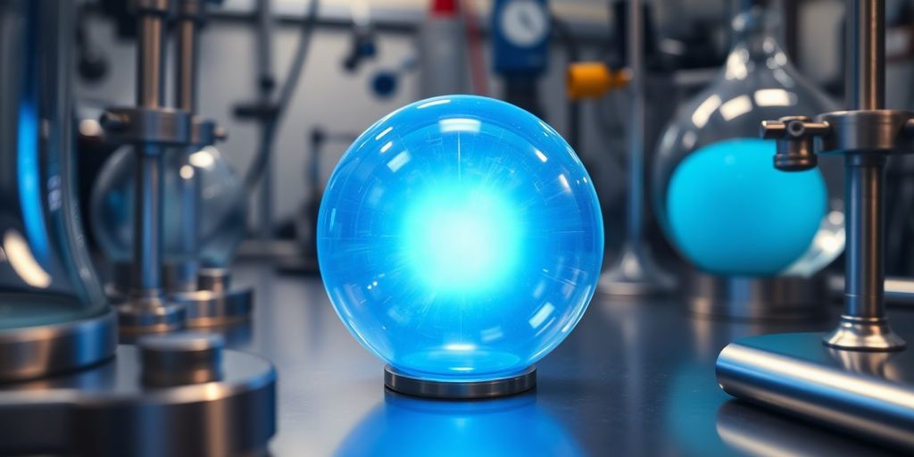 Glühende Antimateriesphäre in einem Labor.