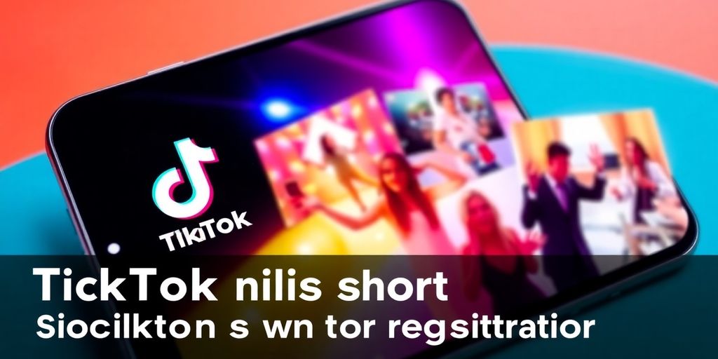 Smartphone mit TikTok-Logo und bunten Videos im Hintergrund.